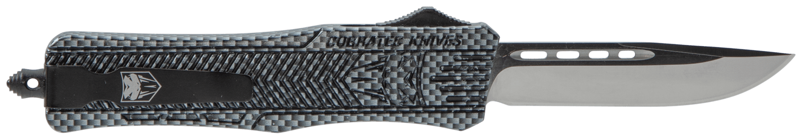 CobraTec Knives MCFCTK1MDNS CTK-1  Medium 3" OTF Drop Point Plain D2 Steel Blade/Carbon Fiber Aluminum Handle Features Glass Breaker Includes Pocket Clip