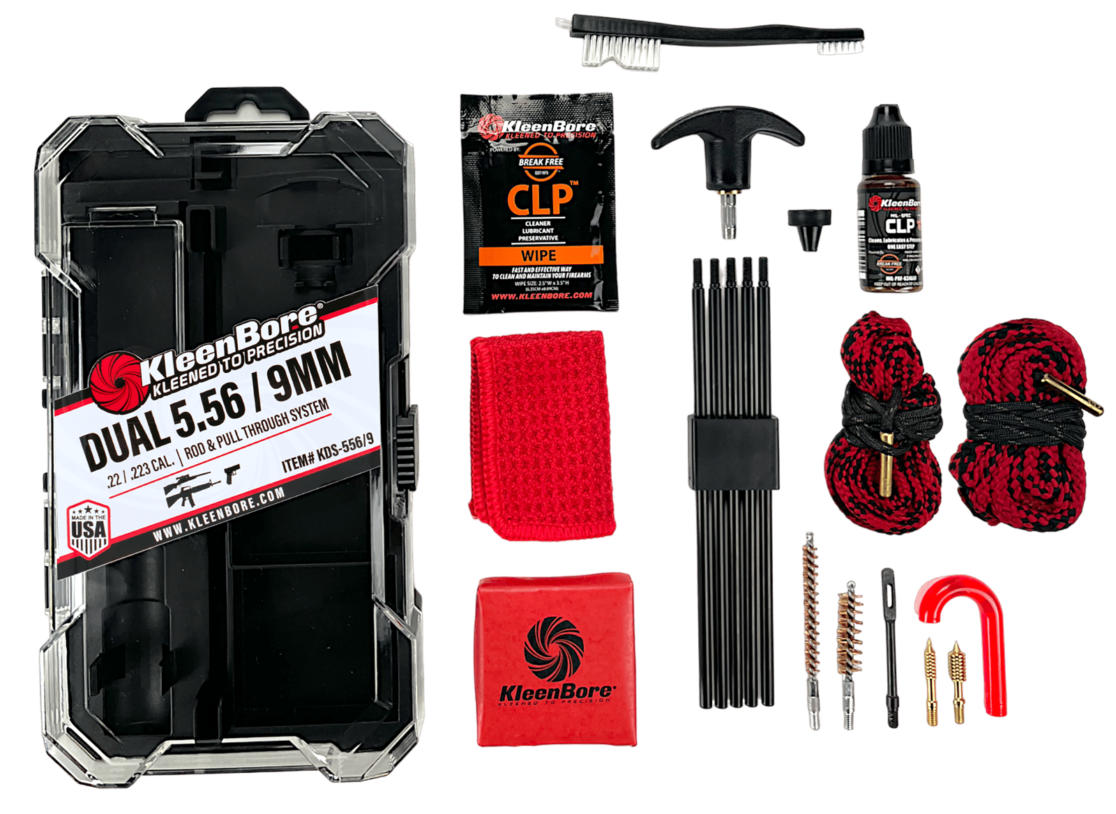 KleenBore KDS556/9 Dual System Cleaning Kit 5.56/22/223 w/ Dual Rod Rope Pull Through