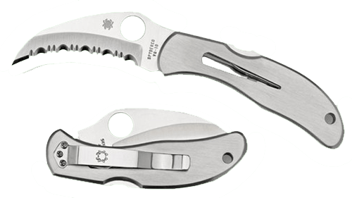 Spyderco C08S Harpy  2.75" Folding Hawkbill Serrated VG-10 SS Blade Stainless Steel Handle Includes Pocket Clip