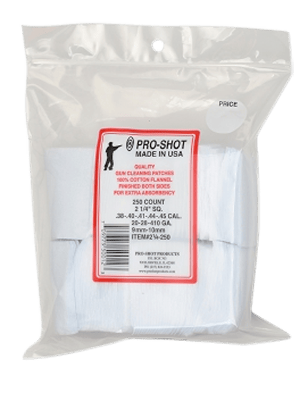 Pro-Shot 214250 Cleaning Patches  .38 - .45 Cal/ .410 / 20 Gauge 2.25" Square Cotton Flannel 250 Pack