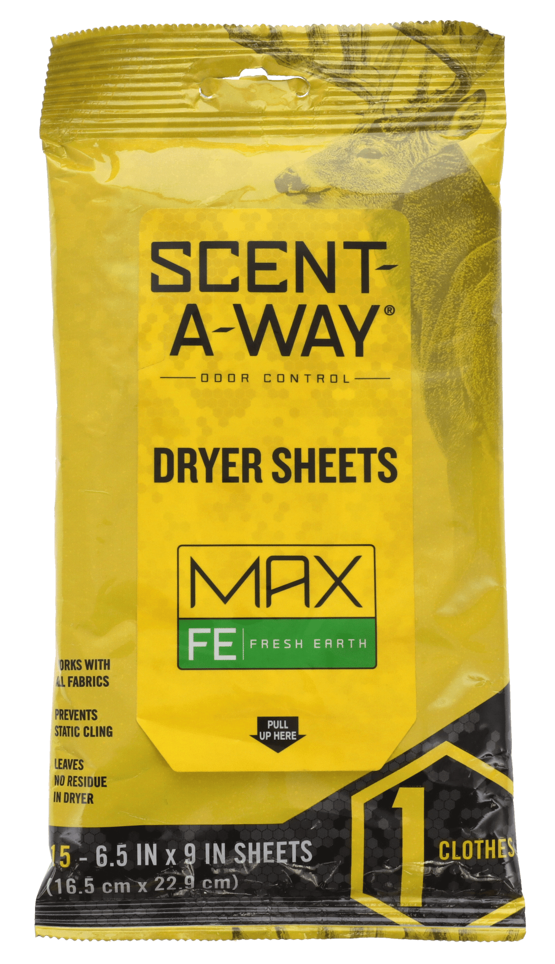 Scent-A-Way 07708 Max Dryer Sheets Odor Eliminator Earth 15 Per Pkg