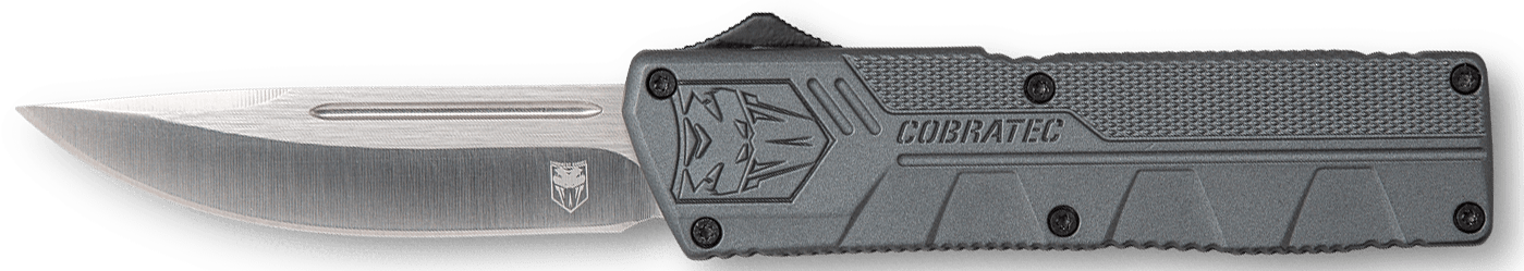 CobraTec Knives GYCTLWDNS Lightweight  3.25" OTF Drop Point Plain D2 Steel Blade/Gray Aluminum Handle Includes Pocket Clip
