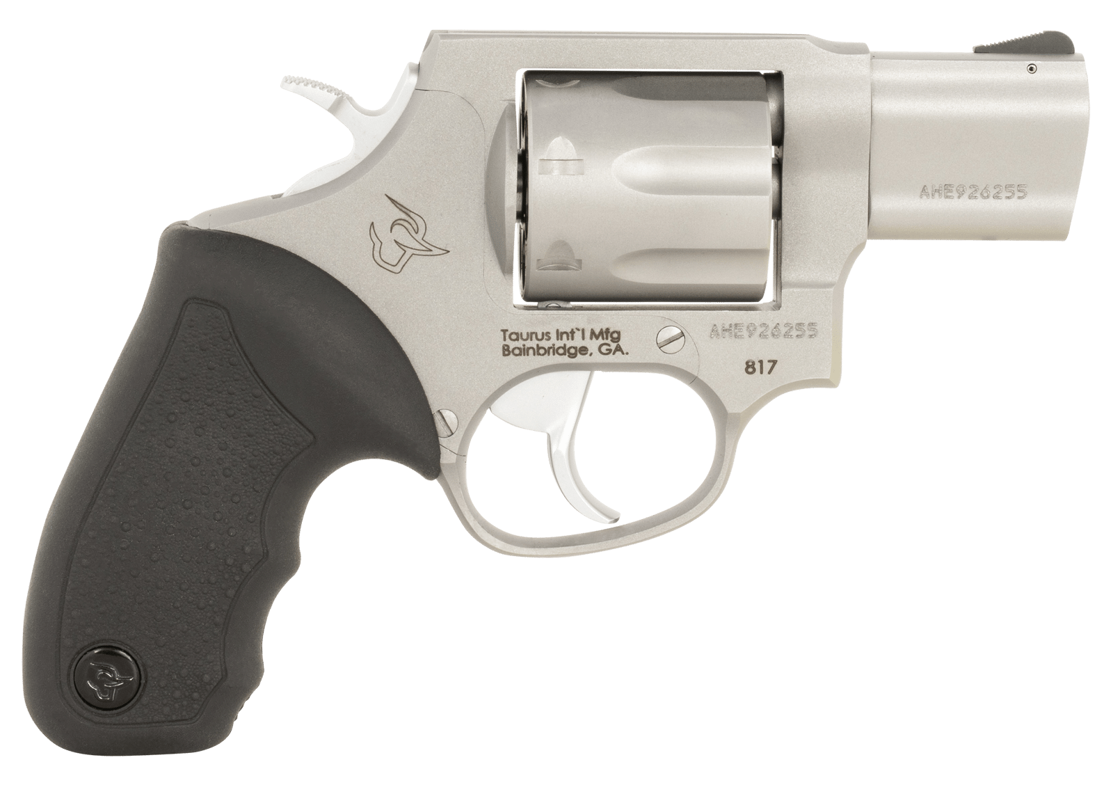 Taurus 2-817029 817  Medium 38 Special 7 Shot 2" Matte Stainless Steel Barrel, Cylinder & Frame, Black Rubber Grip, Exposed Hammer