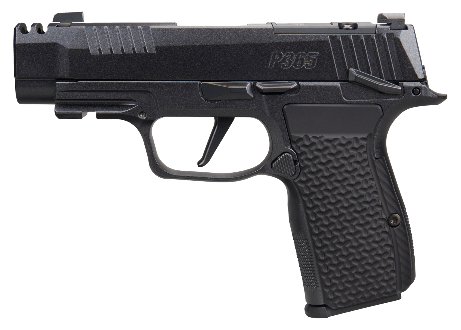 Sig Sauer 365AXG380COMPLUXEMSCA P365 AXG LUXE Micro-Compact 380 ACP 10+1 3.10" Black Pearlescent Cerakote Stainless Steel Integrated Compensator/Optic Ready/Serrated Slide & Frame w/Picatinny Rail, Bl