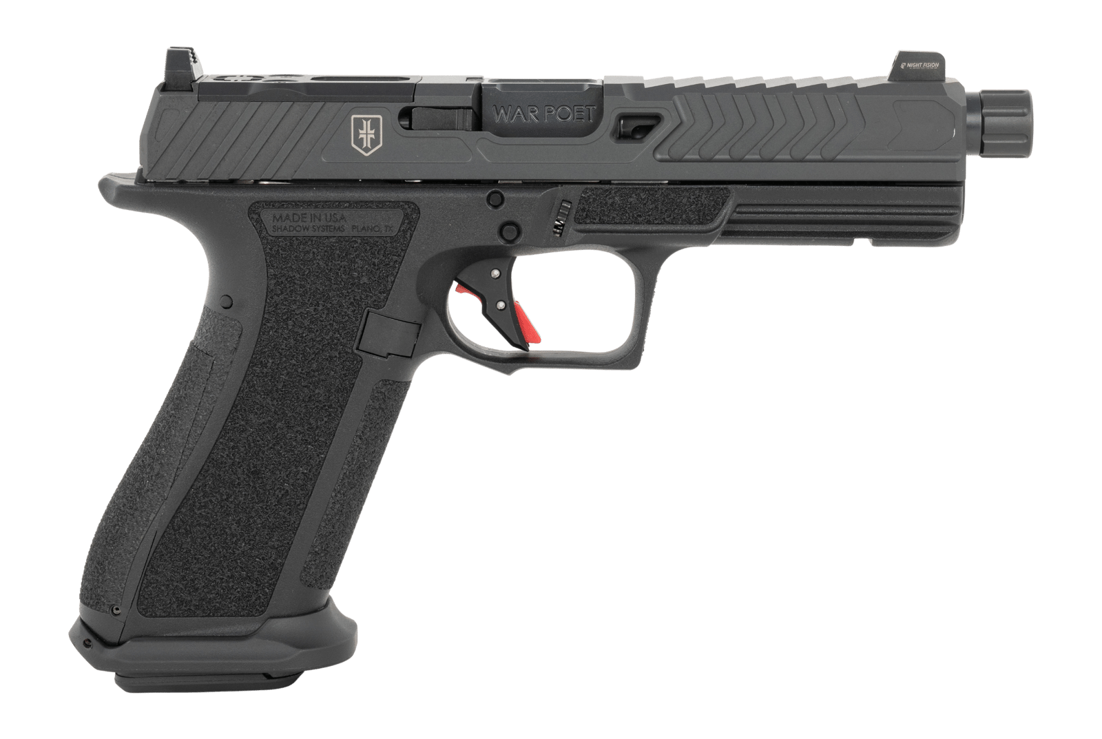 Shadow Systems SS-2075-B DR920 War Poet 9mm Luger 17+1, 5"  Match Grade/Spiral Fluted/Threaded Barrel & Optic Cut/Serrated/Window Cut Stainless Steel Slide, Black Polymer Frame w/Beavertail & Picatinn