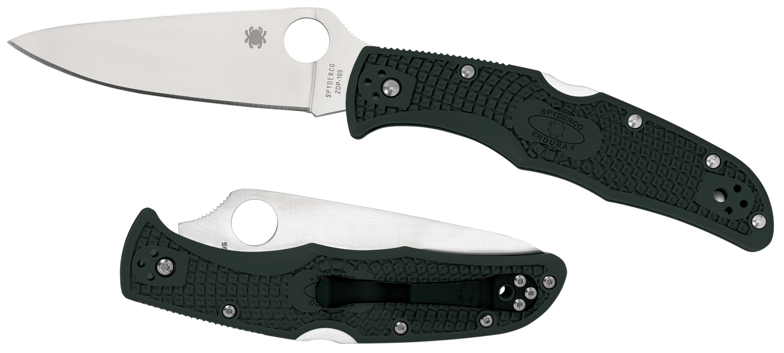 Spyderco C10FPGR Endura 4 Lightweight 3.75" Folding Clip Point Plain VG-10 SS Blade Green Bi-Directional Texturing FRN Handle Includes Pocket Clip