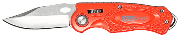 AccuSharp 709C Sport  3" Folding Plain Stainless Steel Blade/Blaze Orange Anodized Aluminum Handle Includes Belt Clip
