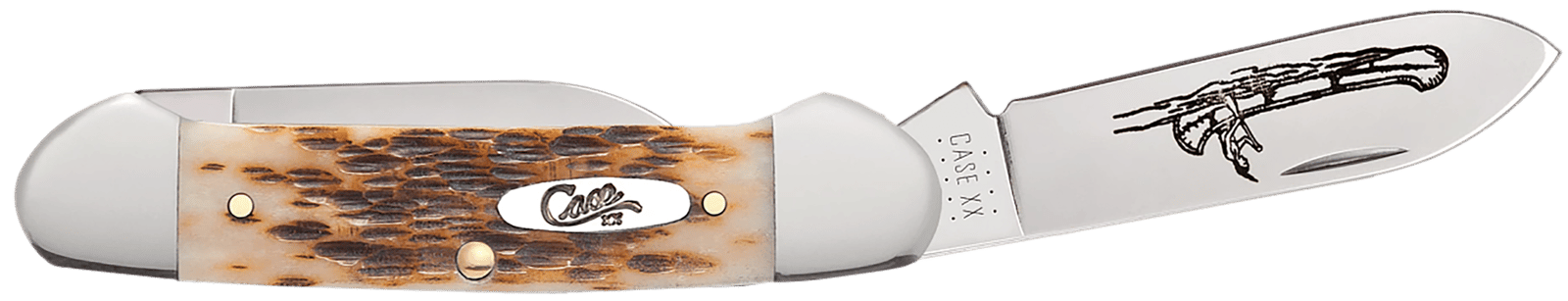 Case 00263 Canoe  2.60"/1.97" Folding Spear/Pen Plain Mirror Polished Chrome Vanadium Steel Blade/Peach Seed Jigged Amber Bone Handle