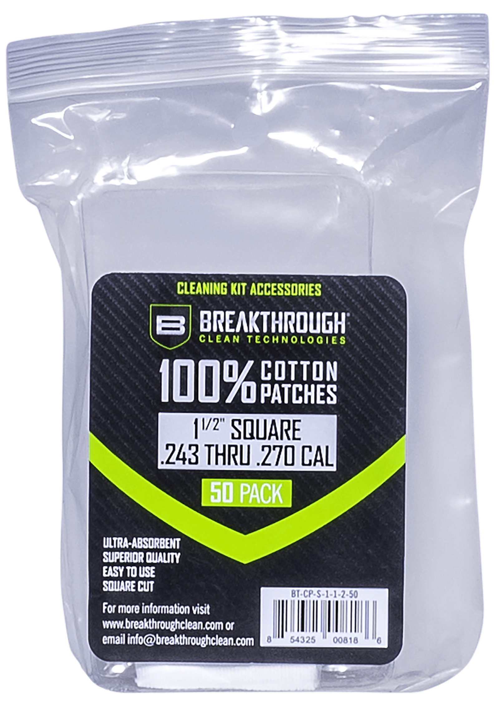Breakthrough Clean BTCPS11250 Square Patches 243/270 Cal 1.5" 50 pieces