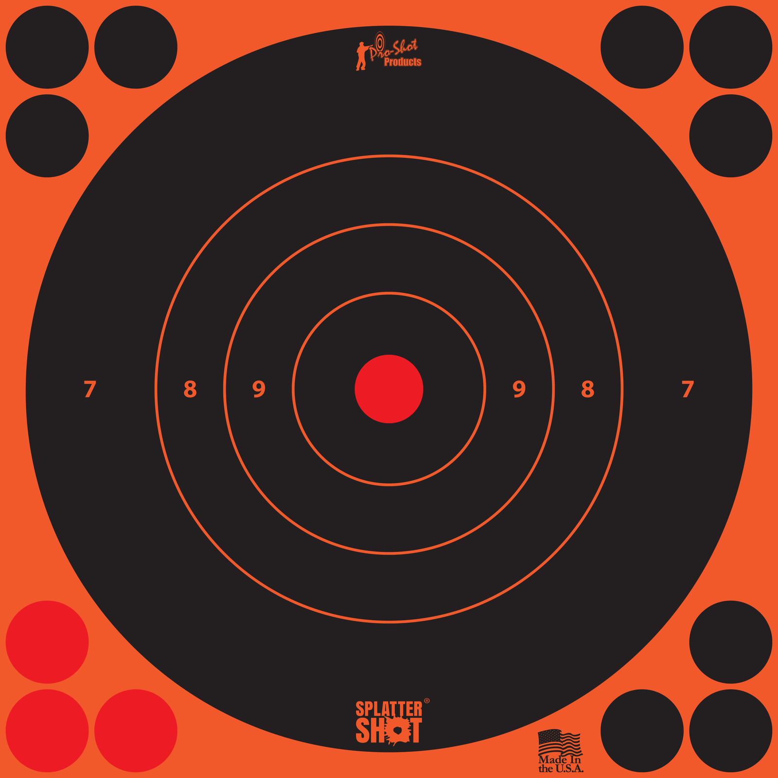 Pro-Shot 8BORNG6PK SplatterShot  Self-Adhesive Paper Black/Orange 8" Bullseye 6 Pack