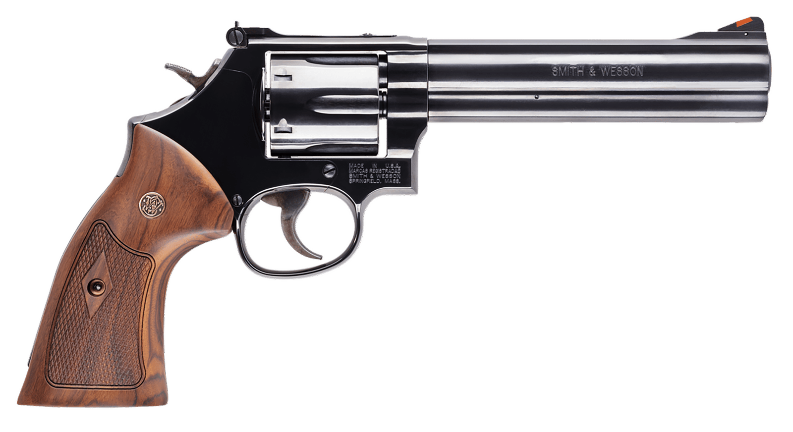 Smith & Wesson 150908 Model 586 Classic 357 Mag or 38 S&W Spl +P Blued Carbon Steel 6" Barrel, 6rd  Cylinder & Square Butt L-Frame, Wood Grip With S&W Medallions