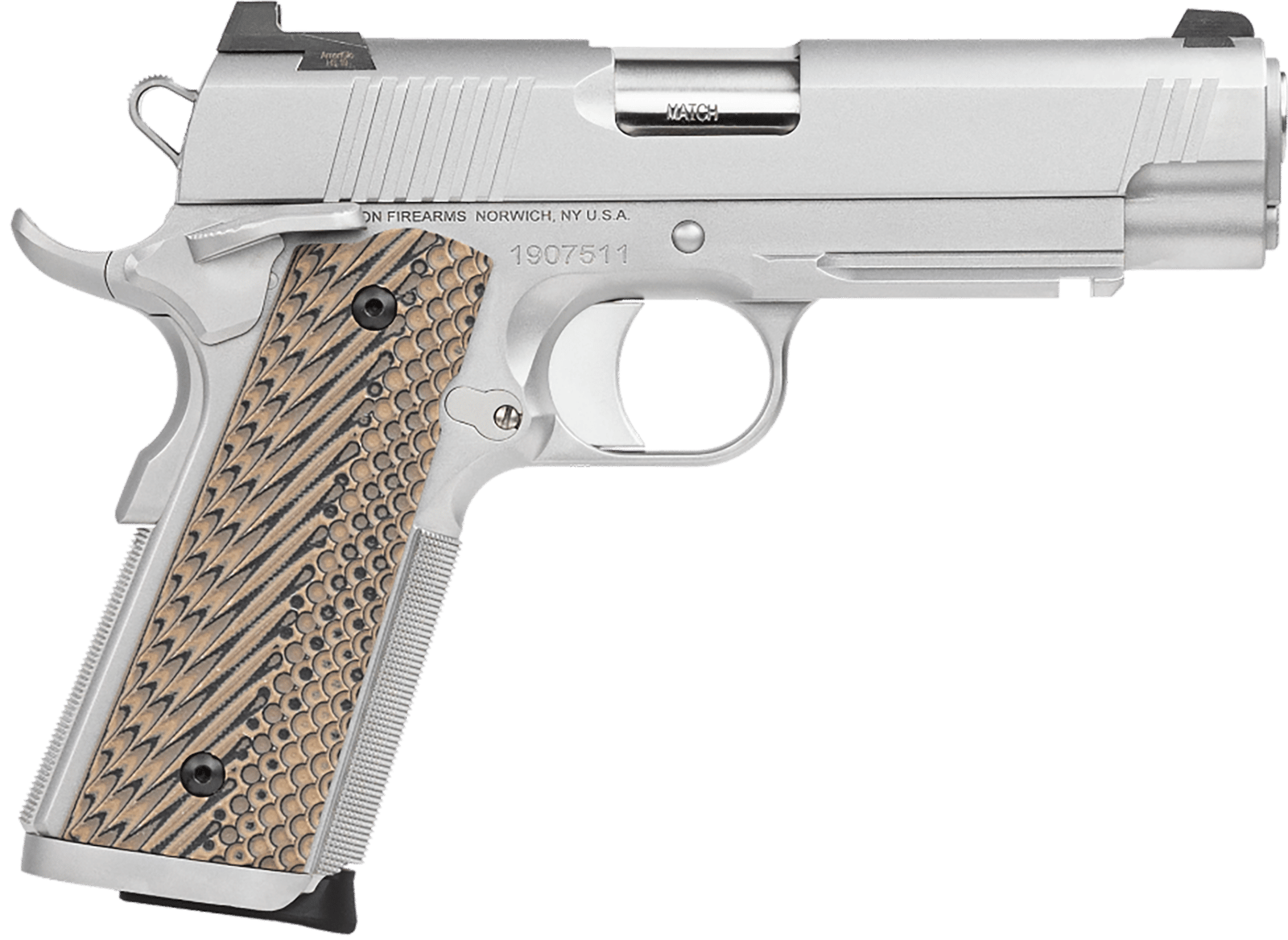 Dan Wesson 01809 Specialist Commander 45 ACP 8+1 4.25" Stainless Steel Barrel, Bead Blasted Serrated Stainless Steel Slide & Frame w/Beavertail & Picatinny Rail, Black/Brown G10 Grip, Ambidextrous