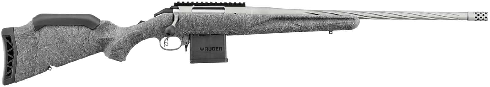Ruger 46908 American II  Full Size 204 Ruger 10+1 20" Gun Metal Gray Cerakote Spiral Fluted Threaded Barrel & Alloy Steel Receiver w/Picatinny Rail, Gray Splatter Adj LOP Synthetic Stock