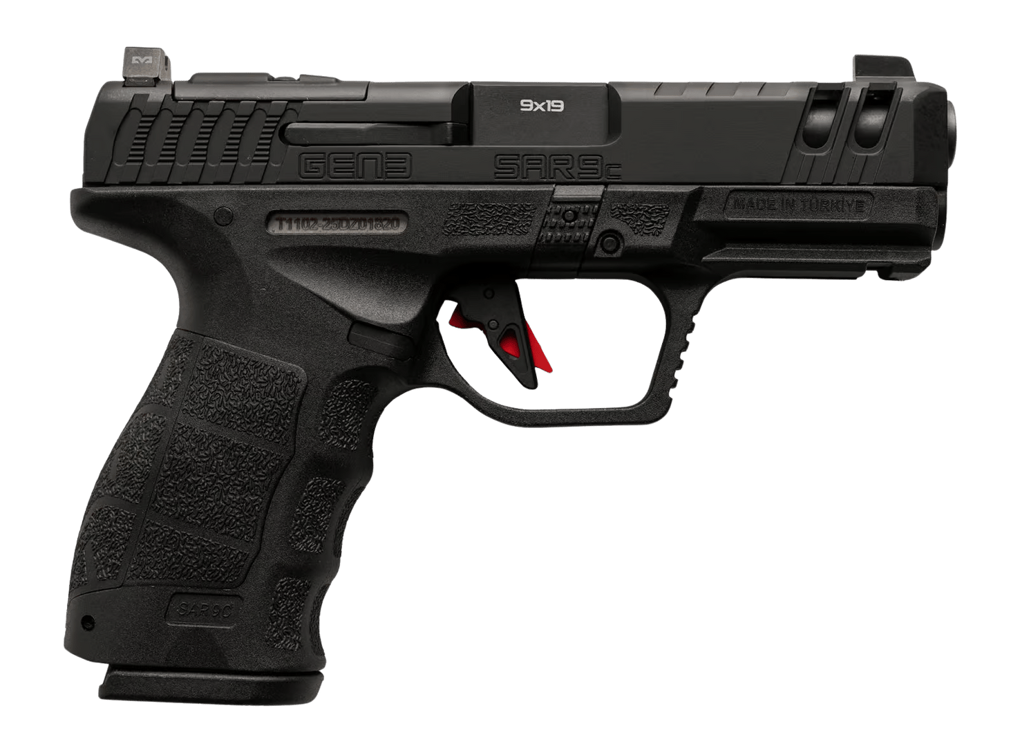 Sarsilmaz SAR9CG3BL10 SAR9 Gen3 Compact 9mm Luger 10+1 4.10" Black Barrel, Black Steel Optic Cut/Serrated Slide, Black Polymer Frame w/Picatinny Rail, Textured Grip, RMSc Footprint