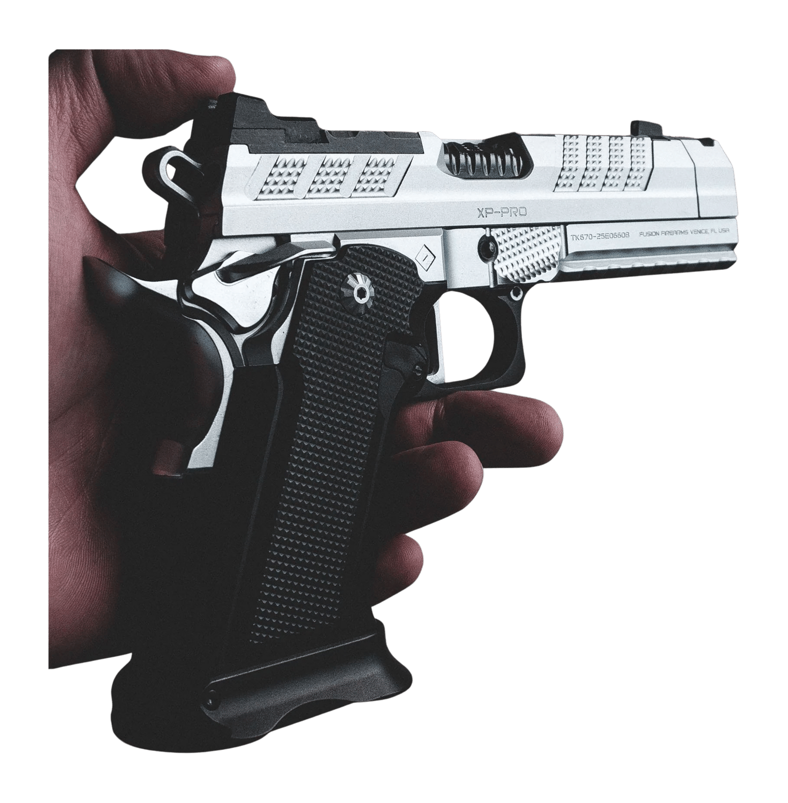 Fusion Firearms XP-COMP-9-C-P-TR XP Comp 9mm Luger 17+1 4.60" Black Tennifer Compensated Barrel, Chrome Steel Optic Ready/Ported/Serrated Slide & Frame w/Beavertail & Picatinny Rail, Black Aluminum Gr
