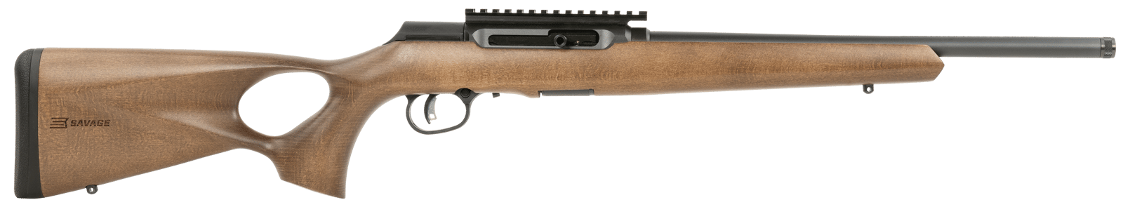 Savage Arms 47247 A Series Timber 22 LR 10+1 18" Black Threaded Barrel, Black Picatinny Rail Steel Receiver, Woodgrain Fixed Thumbhole Stock