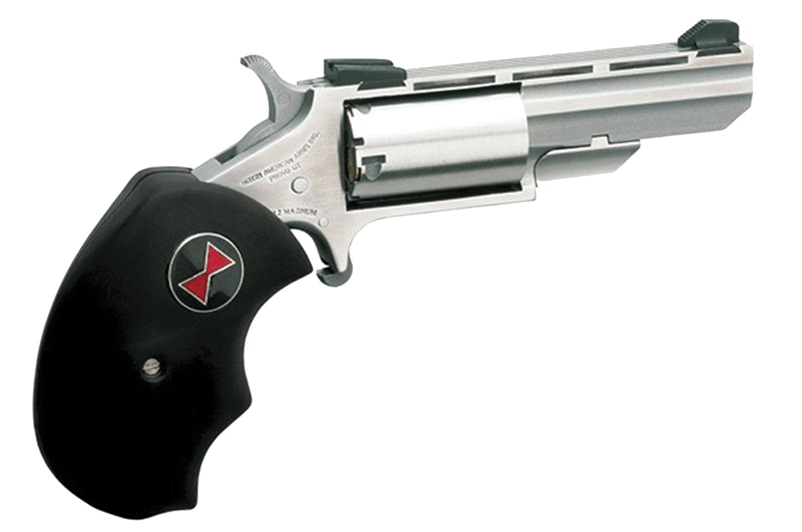 North American Arms BWM Black Widow  22 WMR 5 Shot 2" Stainless Steel Vent Rib Barrel, Stainless Steel Frame, Stainless Cylinder, Black Finger Grooved Rubber Grip, Exposed Hammer