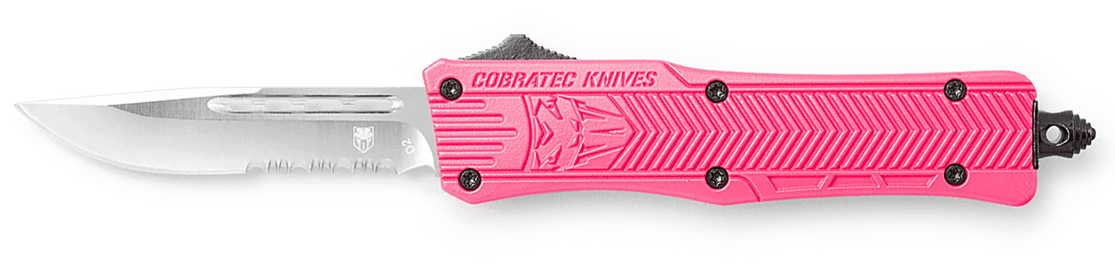 CobraTec Knives SPKCTK1SDS CTK-1  Small 2.75" OTF Drop Point Part Serrated D2 Steel Blade/ Pink Aluminum Handle Features Glass Breaker Includes Pocket Clip