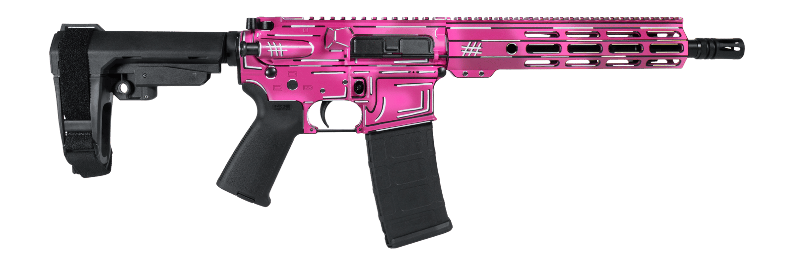 Shark Coast Tactical SCC06254APK-P Anime-15 Pink 5.56 NATO 30+1 10.50" Black Nitride Threaded Barrel, Pink Cerakote Aluminum Receiver w/Picatinny Rail, M-LOK Handguard, Polymer SB Tactical SBA3 Brace,