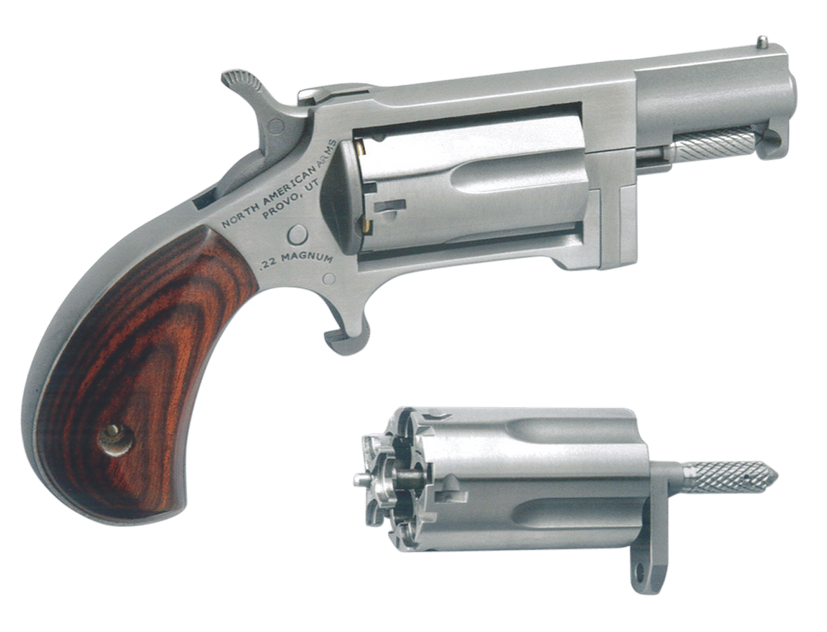 North American Arms SWC Sidewinder Conversion 22 LR/22 WMR 5 Shot 1.50" Stainless Steel Barrel, Frame & Cylinder, Rosewood Birdshead Grip, Exposed Hammer