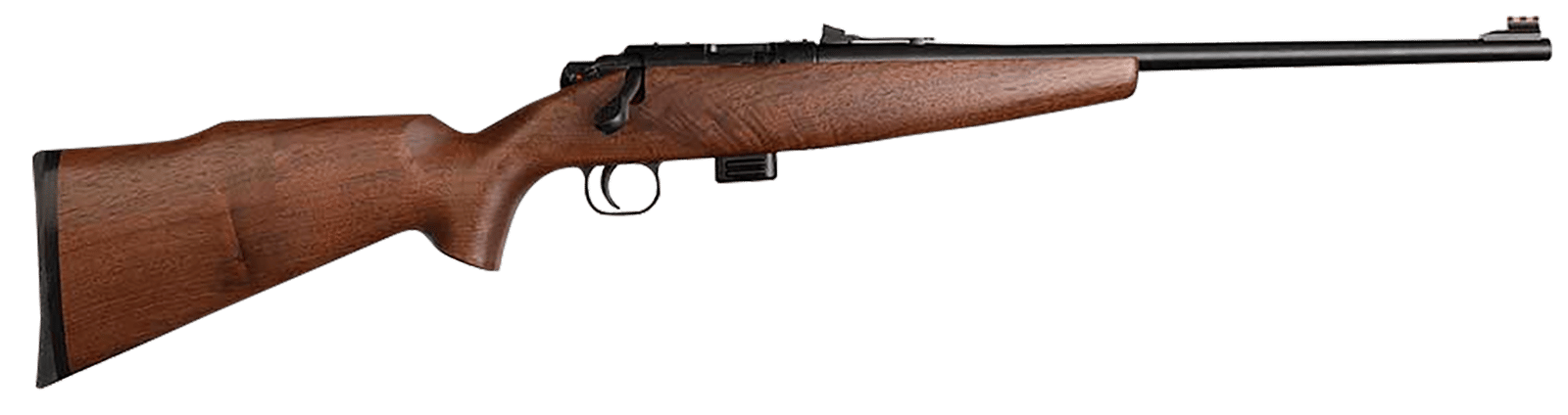 Crickett KSA20411 Model 722 Sporter Compact Youth 22 LR 7+1 16.25" Blued Barrel & Receiver, Fixed Front/Adjustable Rear Sights, Walnut Stock w/13.5" LOP, Rebounding Firing Pin Safety