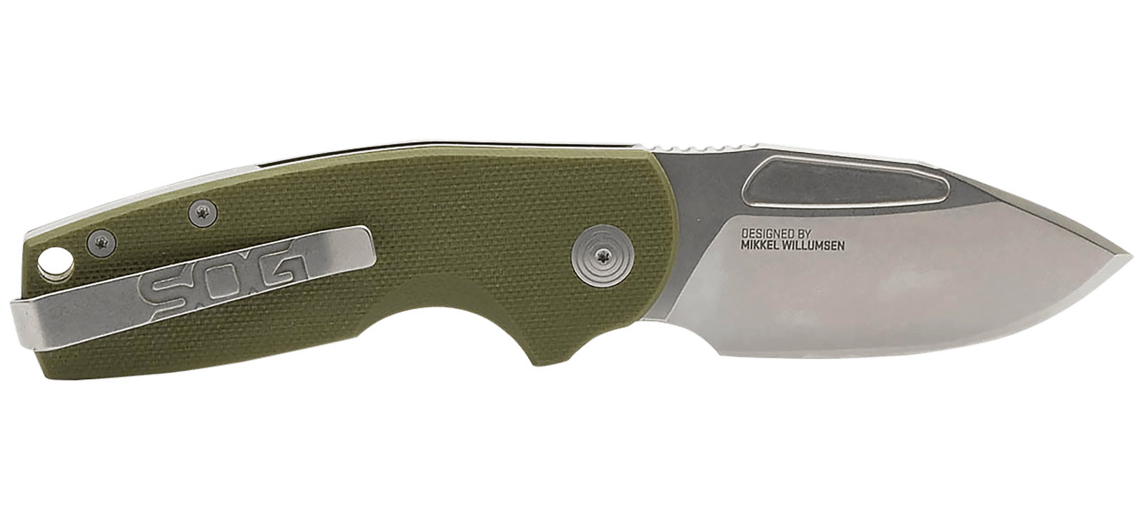 S.O.G SOG16030157 Stout SJ 2.60" Folding Clip Point Plain Stonewashed Cryo D2 Steel Blade/ Olive Drab Textured G10 Handle Includes Belt Clip
