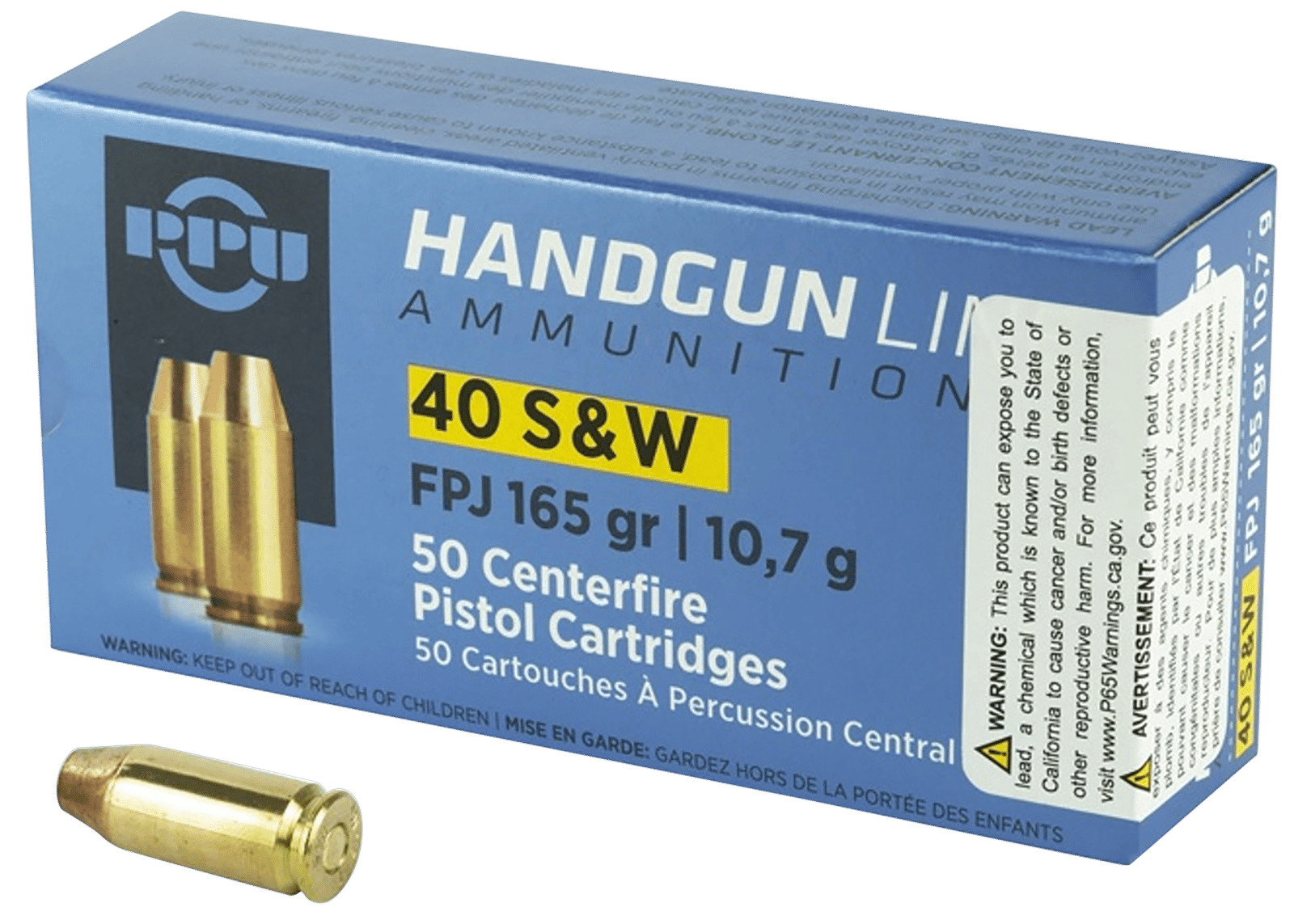 PPU PPH40F Handgun  40S&W 165gr Flat Point Jacketed 50 Per Box/10 Case