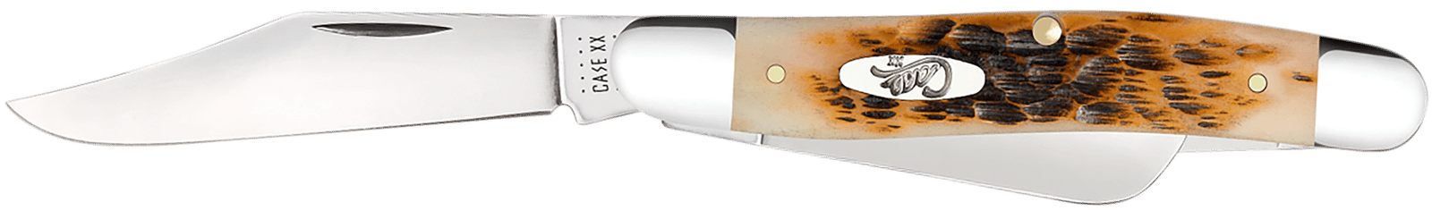 Case 00128 Stockman  Medium 2.92"/2.15"/1.90" Folding Clip/Sheepsfoot/Spey Plain Mirror Polished Tru-Sharp SS Blade/Peach Seed Jigged Amber Bone Handle