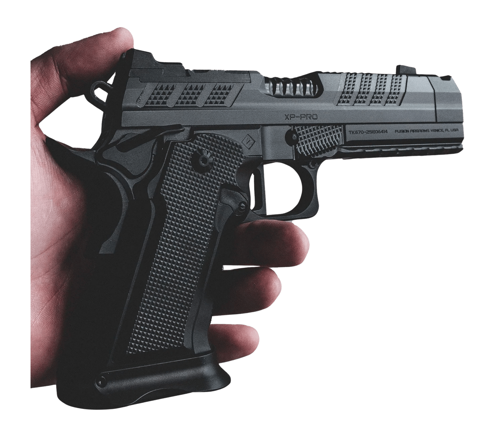 Fusion Firearms XP-COMP-9-BLK-TR XP Comp 9mm Luger 17+1 4.60" Black Tennifer Compensated Barrel, Tennifer QPQ Steel Integrated Compensator/Optic Ready Slide & Frame w/Beavertail & Picatinny Rail, Blac