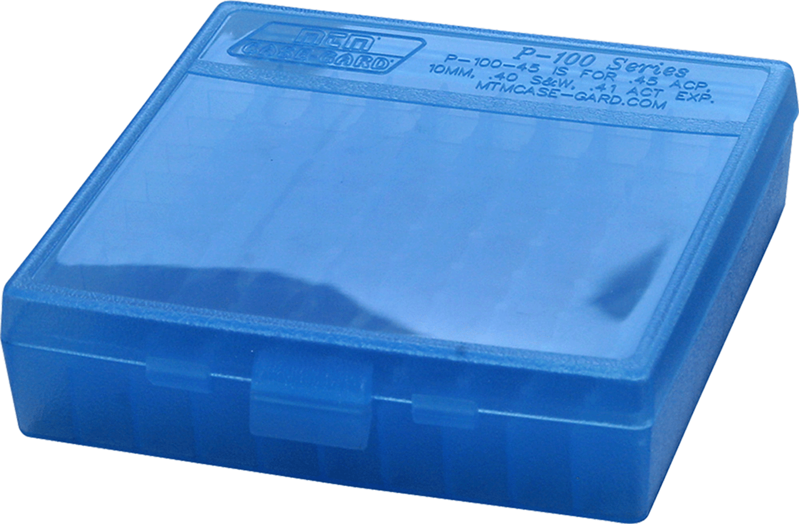 MTM Case-Gard P100924 Ammo Box Flip-Top Multi Caliber Handgun Clear Blue Polypropylene 100rd