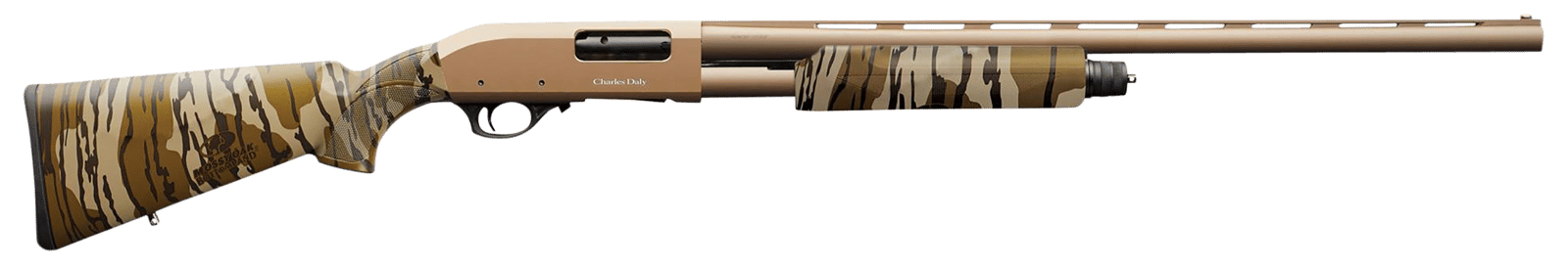 Charles Daly 930315 301  12 Gauge with 24" Barrel, 3" Chamber, 4+1 Capacity, Flat Dark Earth Metal Finish & Mossy Oak Bottomland Synthetic Stock Right Hand (Full Size)