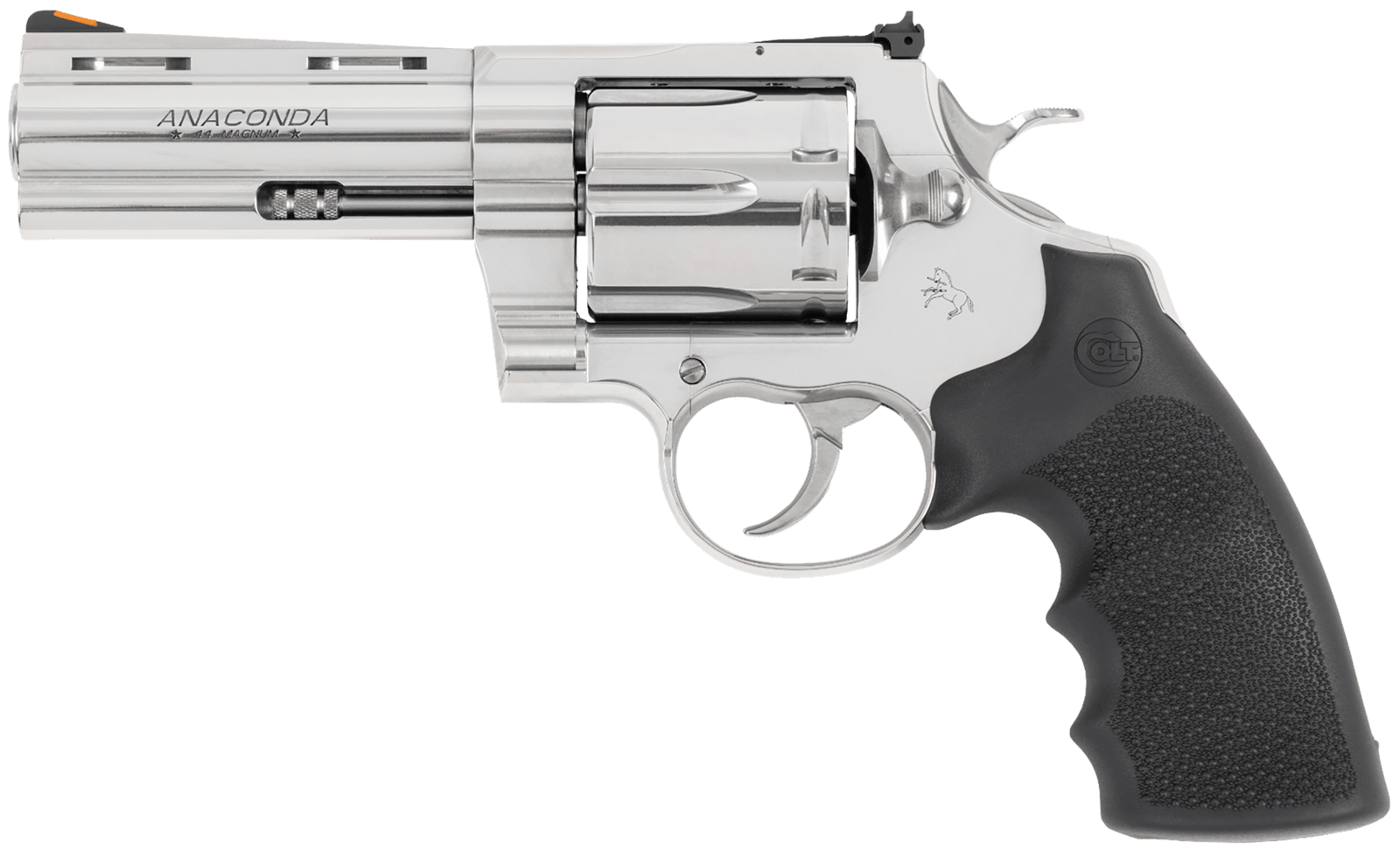 Colt Mfg ANACONDASP4RTS Anaconda  44 Mag 6 Shot 4.25" Stainless Barrel, Cylinder & Frame, Black Hogue Rubber w/Finger Grooves Grip