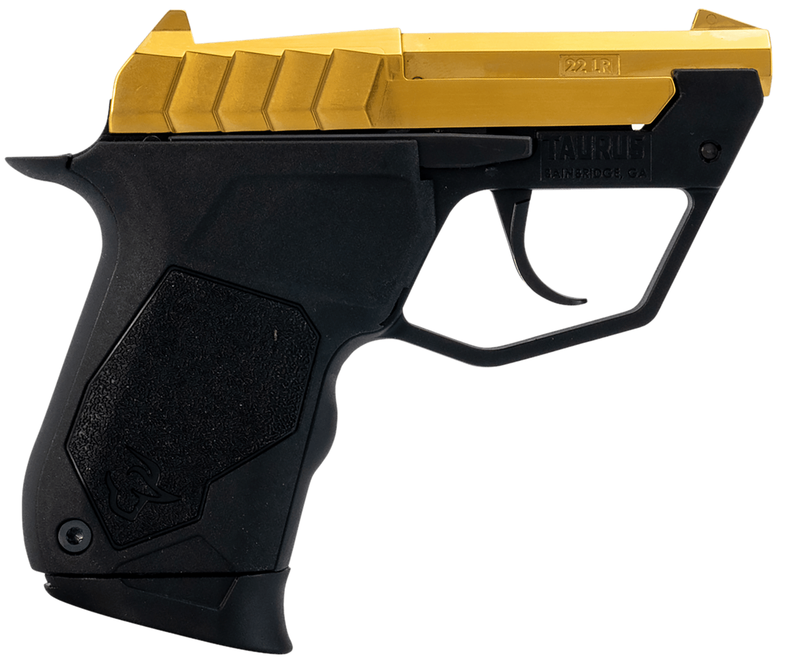 Taurus 1-22TUC13G 22TUC  Micro-Compact Frame 22 LR 9+1 2.50" Polished Gold PVD Steel Tip-Up Barrel, Gold PVD Serrated Stainless Steel Slide, Black Polymer Frame, Black Polymer Grip