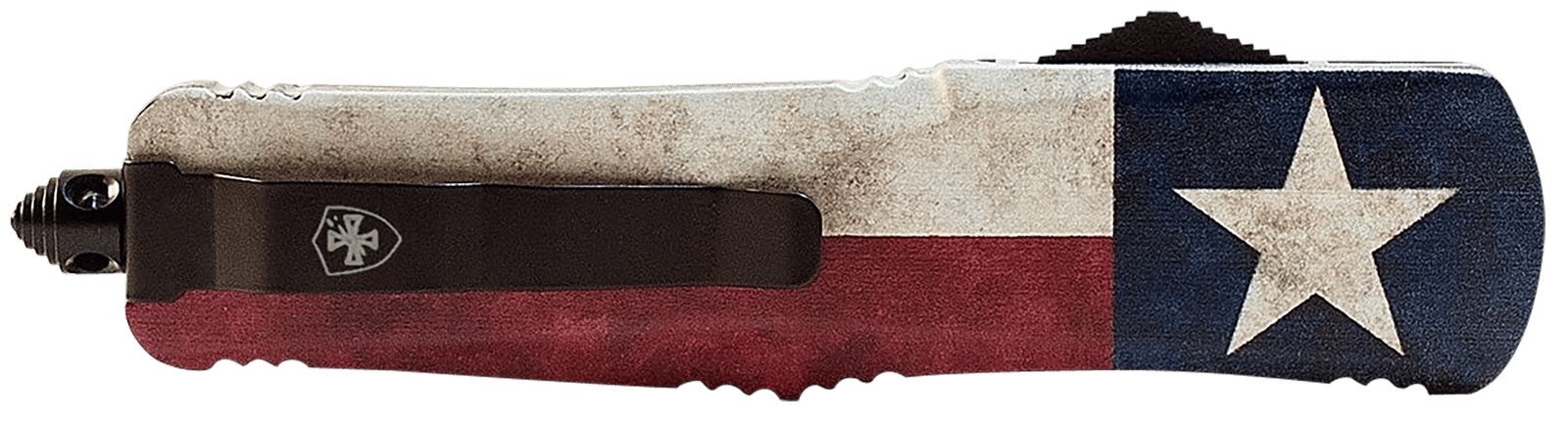 Templar Knife SCAP331 Gen II Captain Small 2.69" OTF Drop Point Plain Black Oxide Stonewashed 440C SS Blade, 4.31" Red/White/Blue w/Star Aluminum Handle Glass Breaker