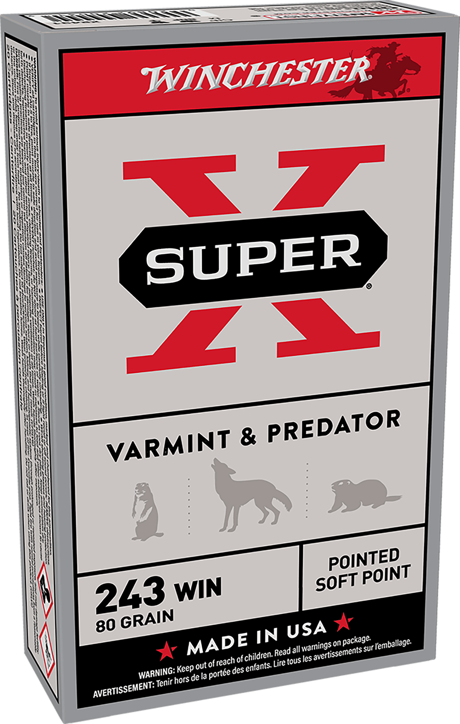 Winchester Ammo X2431 Super X  243Win 80gr Jacketed Soft Point 20 Per Box/10 Case