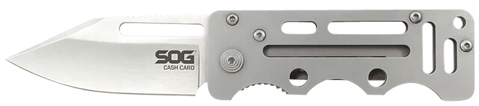 S.O.G SOG-EZ1-CP Cash Card  2.75" Folding Clip Point Satin 8Cr13MoV SS Blade/ Silver Skeletonized Stainless Steel Handle