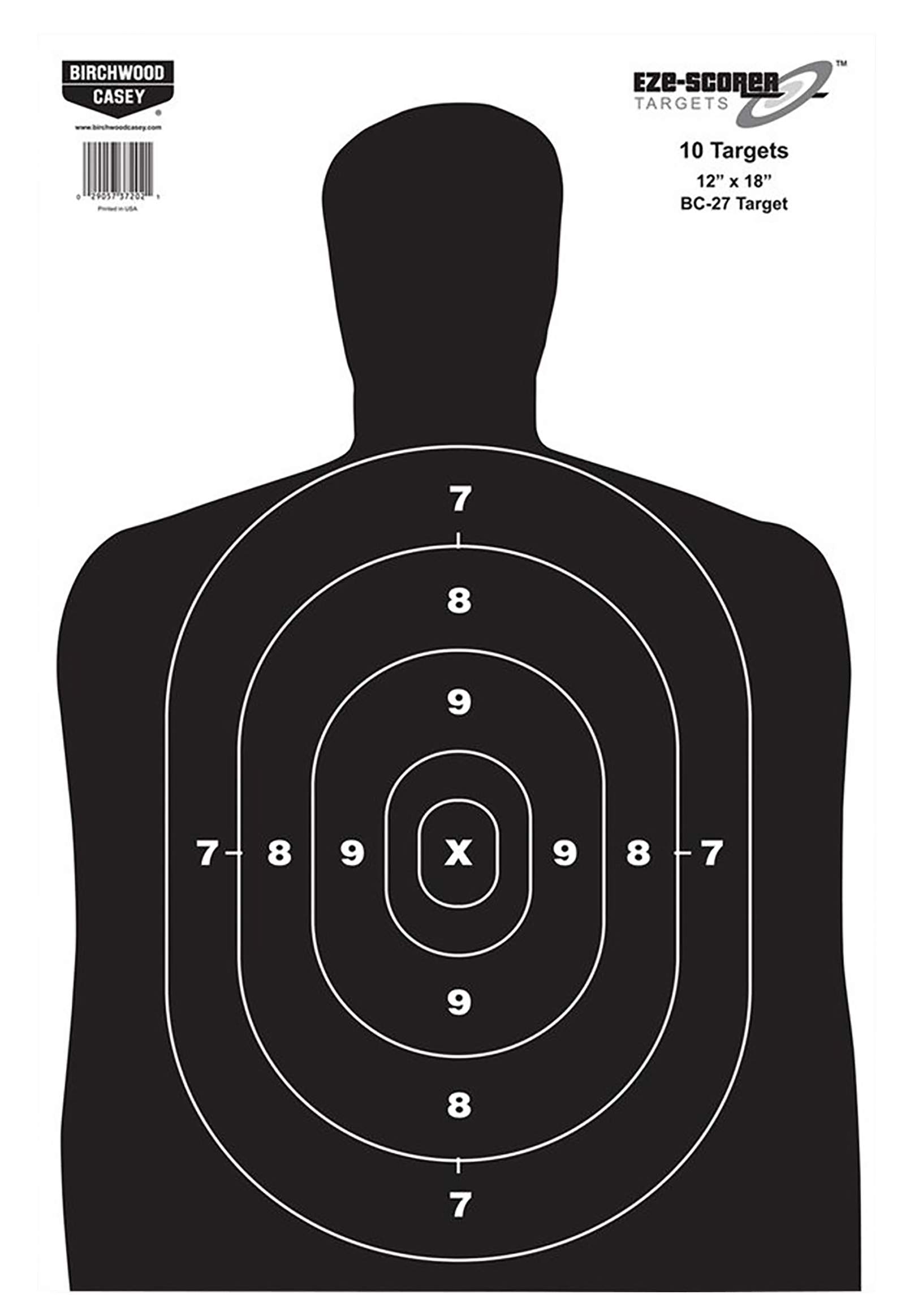 Birchwood Casey 37202 EZE-Scorer BC-27 Silhouette Paper Hanging Universal 12" x 18" Black/White 10 Pk.