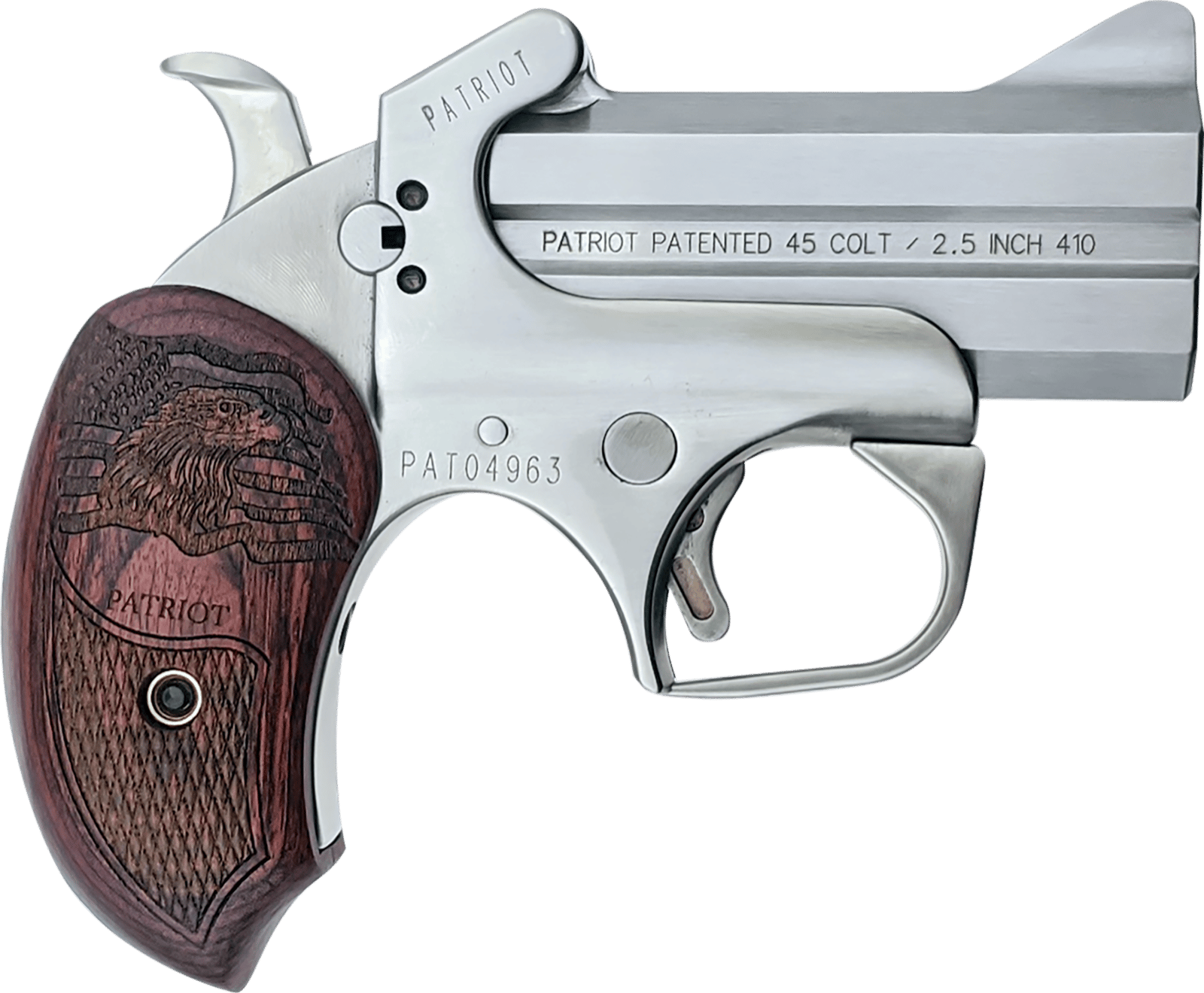 Bond Arms BAPA Patriot Original 45 Colt/410 Gauge 2rd Shot 3"Stainless Steel Barrel Extended Rosewood Grips Right Hand