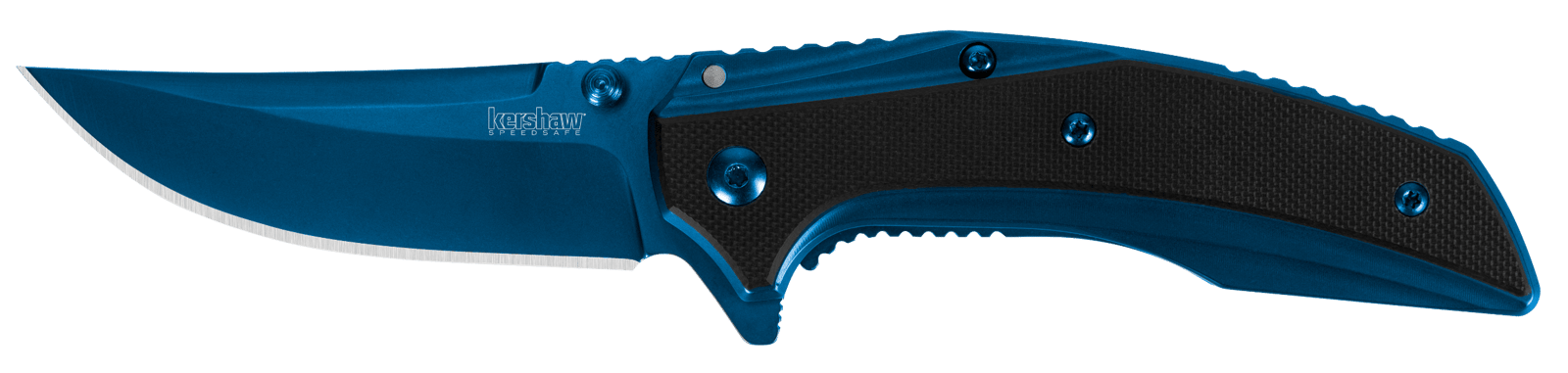 Kershaw 8320 Outright  3" Folding Trailing Point Plain Blue PVD 8Cr13MoV SS Blade Black/Blue G10/SS Handle Includes Pocket Clip