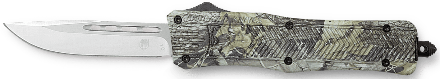 CobraTec Knives MWDCTK1MDNS CTK-1 American Flag Medium 3" OTF Drop Point Plain D2 Steel Blade, 5" Woodland Camo Aluminum Alloy Handle