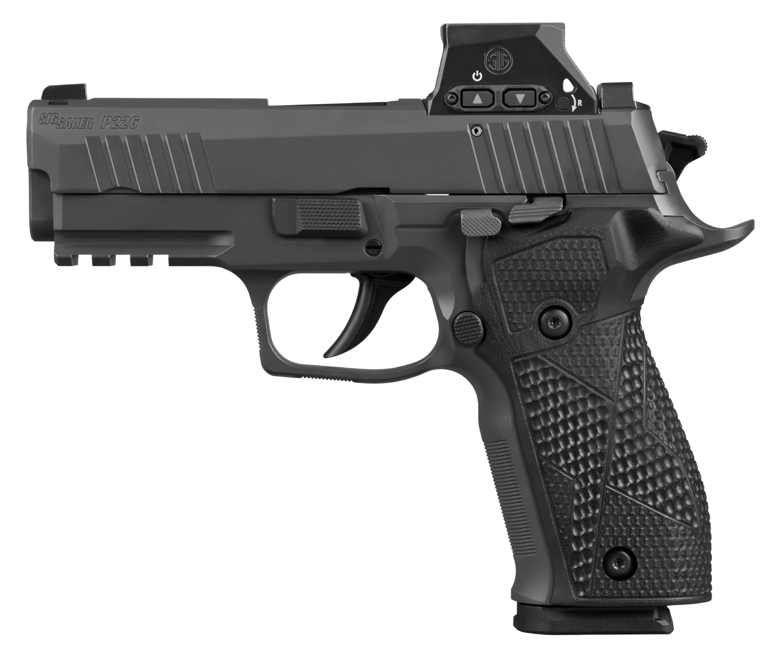 Sig Sauer 226XCA9RXSL10 P226X w/Optic Carry 9mm Luger 10+1 3.80" Bull Barrel w/Target Crown, Matte Black DLC Stainless Steel Serrated w/Optic Slide, Black Anodized Alloy Frame w/Picatinny Rail, Black