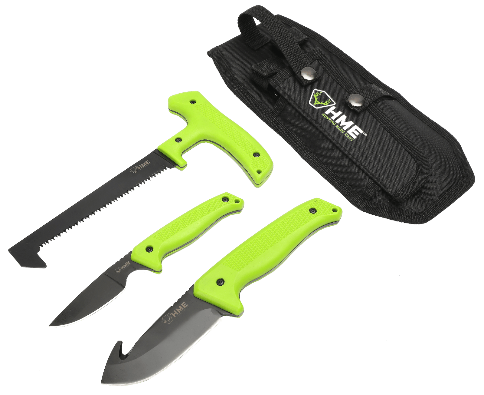 HME KN3PFK 3-Piece Field Kit Fixed 420HC Stainless Steel Black Oxide Thermoplastic Rubber Green 9.50" Gut Hook/8.75" Saw/7.50" Caper