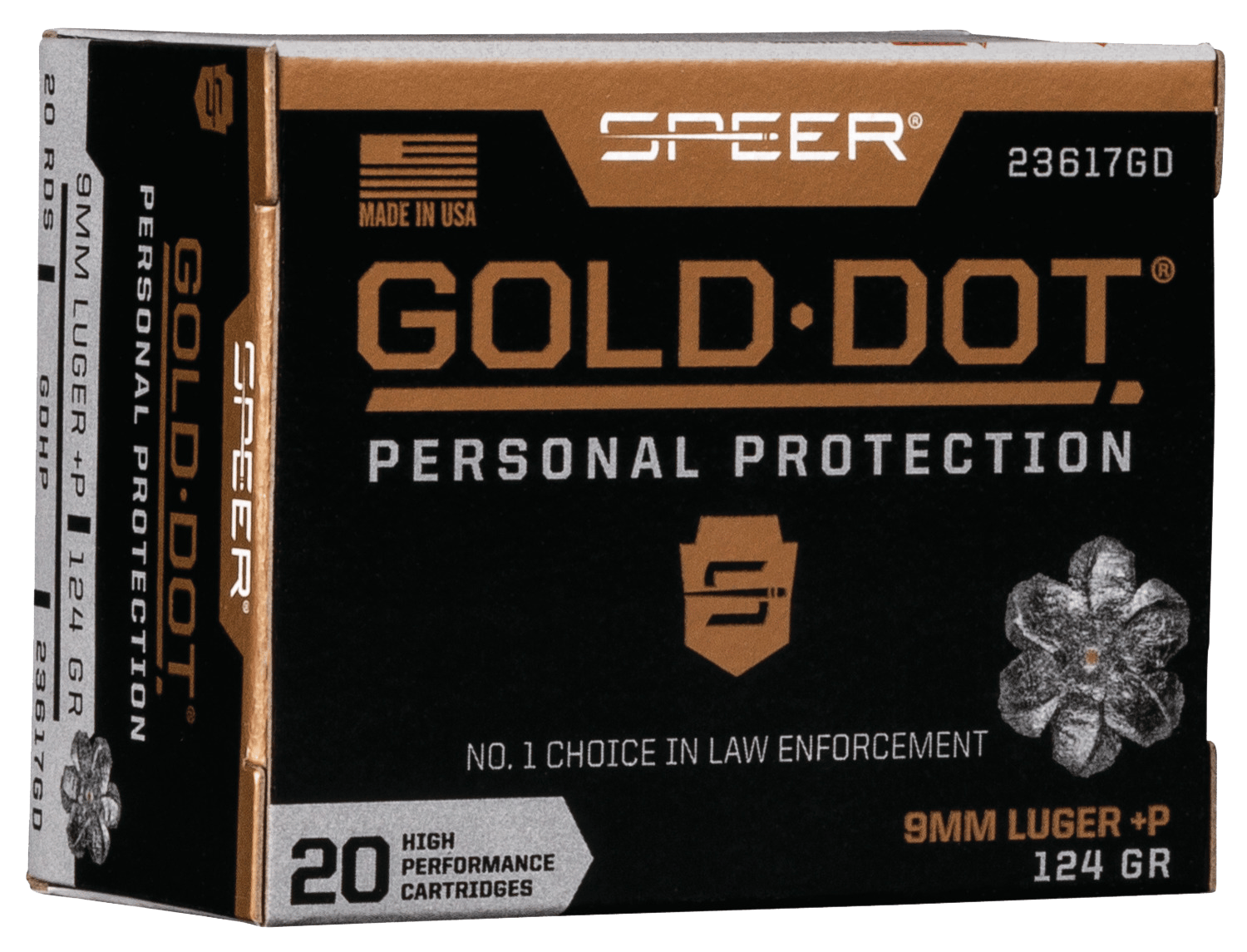 Speer 23617GD Gold Dot Personal Protection 9mmLuger+P 124gr Hollow Point 20 Per Box/10 Case