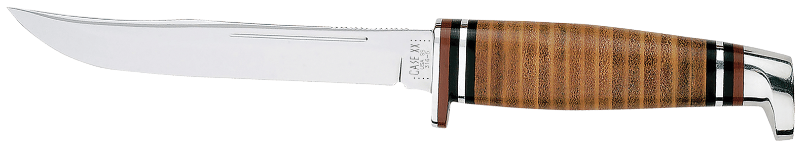 Case 00381 Hunter  5" Fixed Clip Point Plain Mirror Polished Tru-Sharp SS Blade/4.50" Grooved Leather Handle Includes Sheath