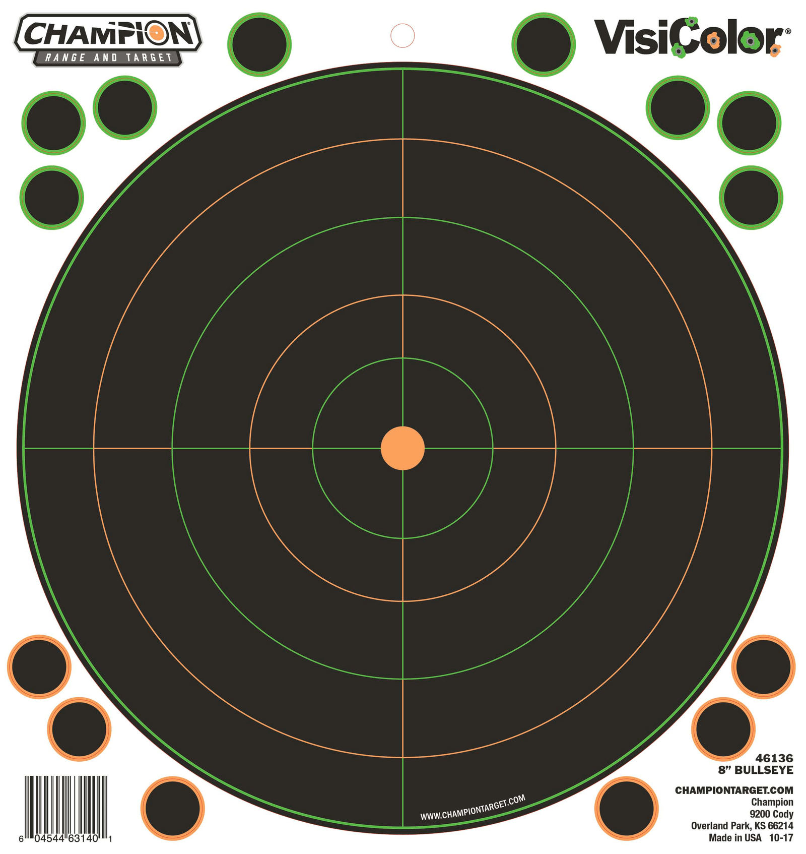 Champion Targets 46136 VisiColor Self-Adhesive Paper Black/White 8" Bullseye 5 Pack