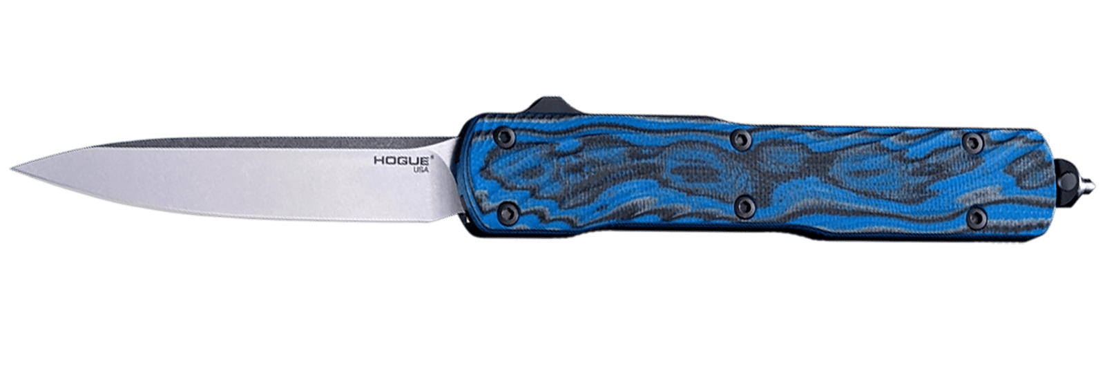 Hogue 34873 Counterstrike  3.35" OTF Drop Point Plain Stone Tumbled CPM 20V SS Blade, G-Mascus Blue Aluminum/G10 Handle