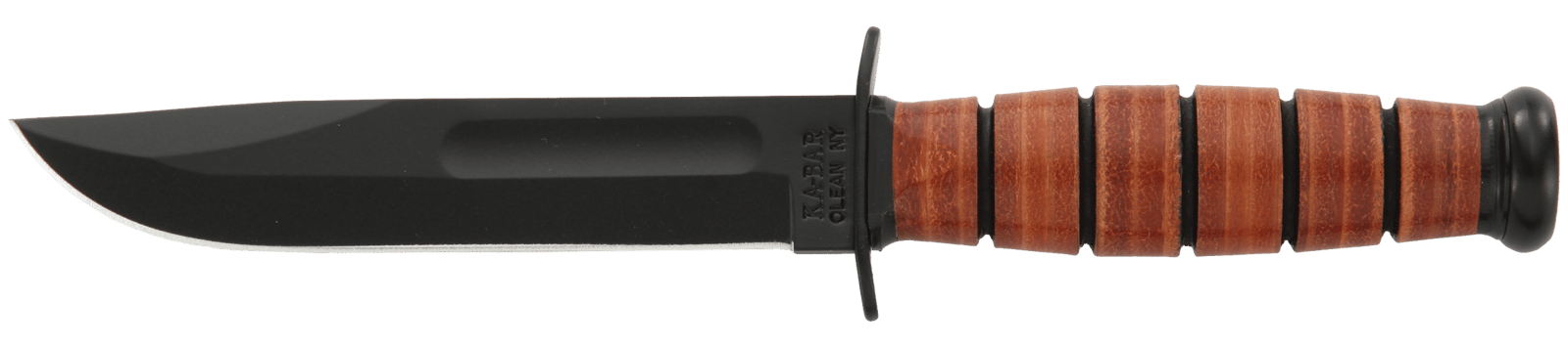 Ka-Bar 1250 Short USMC 5.25" Fixed Clip Point Plain Black 1095 Cro-Van Blade, Brown Leather Handle, Includes Sheath