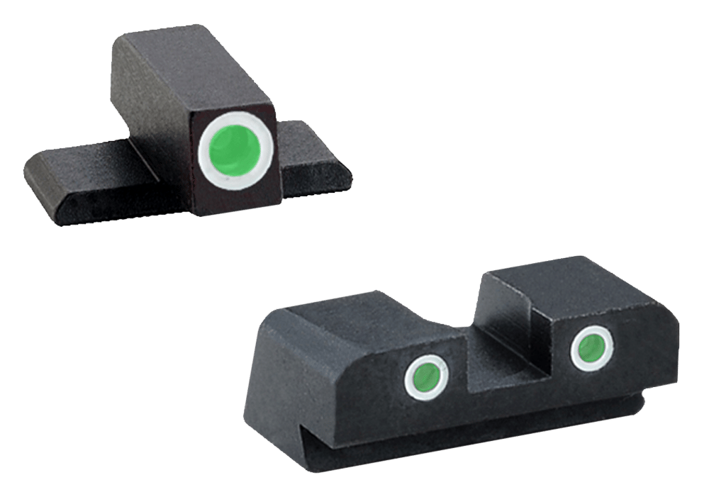 AmeriGlo XD191 Classic Tritium Sight Set for Springfield Armory XD  Green Tritium White Outline Front Sight-Green Tritium White Outline Rear Sight