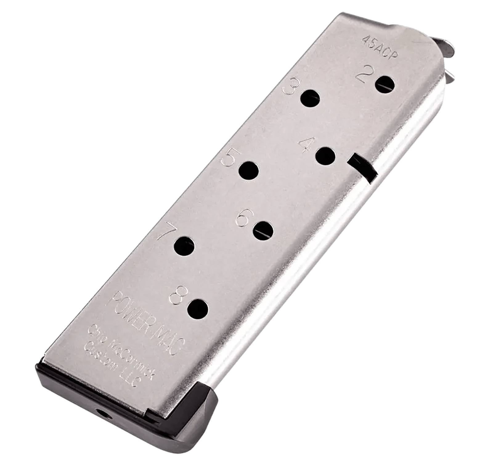 CMC Products 14132 Power Mag  8rd 45 ACP Fits 1911 Officer Stainless Steel w/ Black Base Pad
