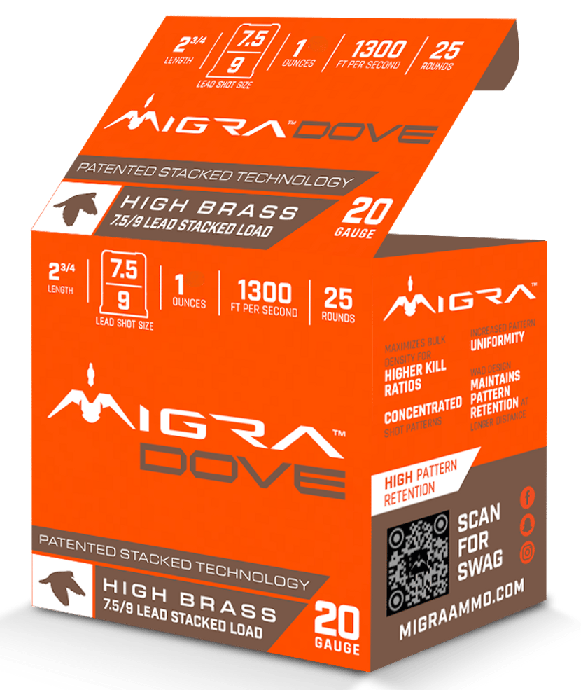 Migra Ammunitions M20LF7.59  Dove 20Gauge 2 3/4" 1oz 7.5/9Shot 25 Per Box/10 Case